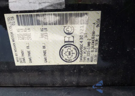 2016 Nissan Maxima 3.5 Platinum/3.5 S/3.5 Sl/3.5 Sr/3.5 Sv из США, поврежденный, VIN 1N4AA6AP8GC430521